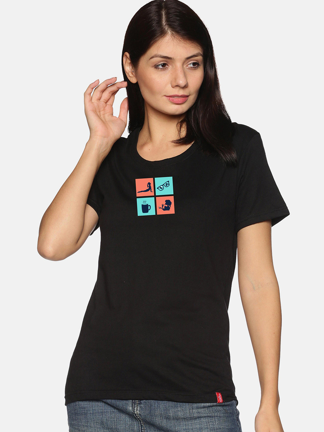 

NOT YET by us Women Black Printed T-shirt