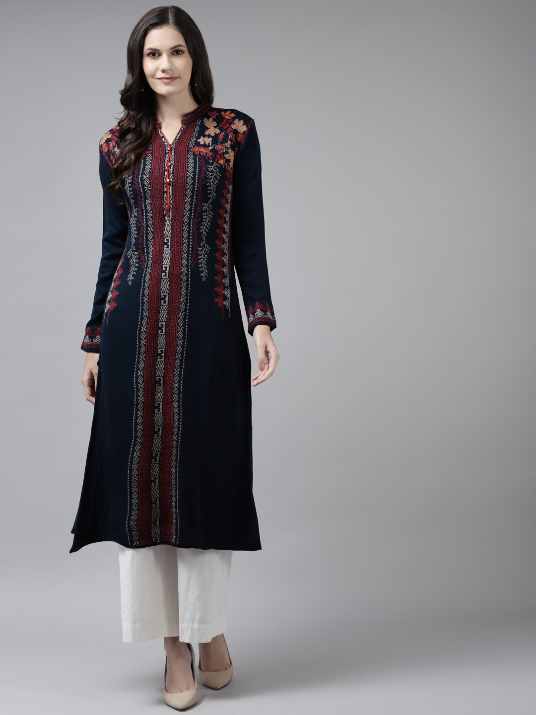 

Cayman Women Navy Blue & Brown Floral Printed Kurta