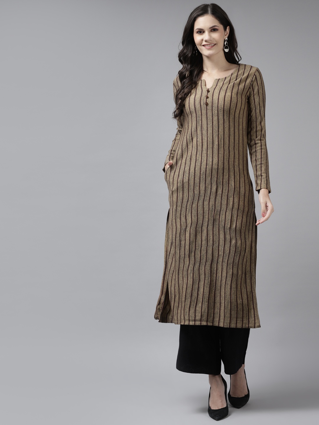 

Cayman Women Camel Brown Printed Woollen Kurta