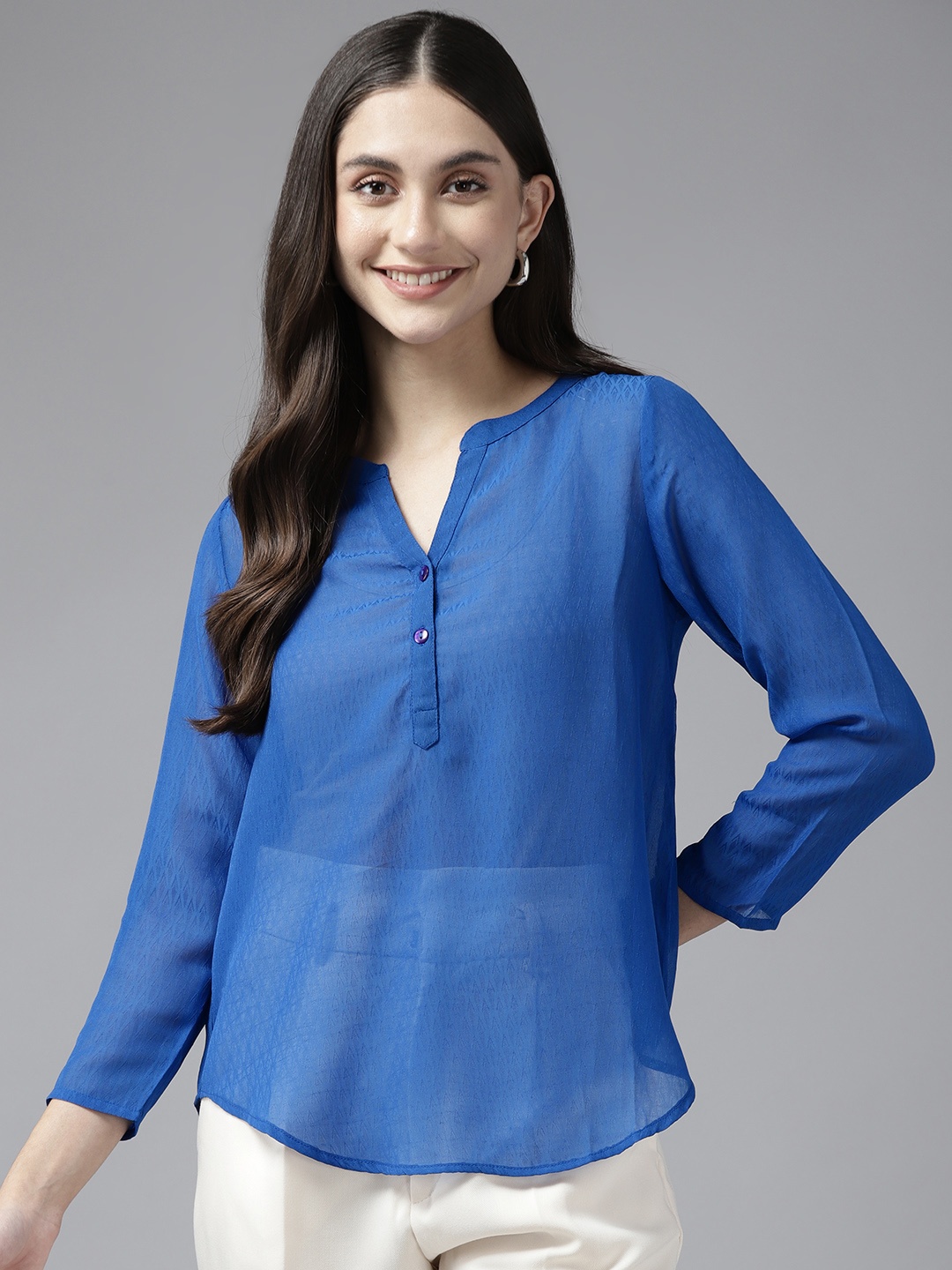 

Aarika Blue Shirt Style Top