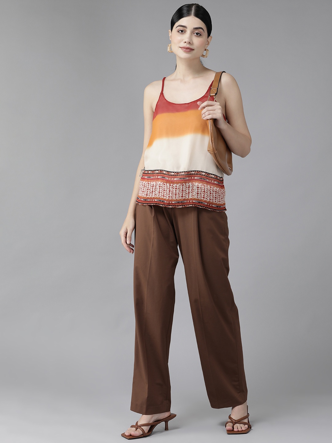 

Aarika Beige & Red Ombre Print Top