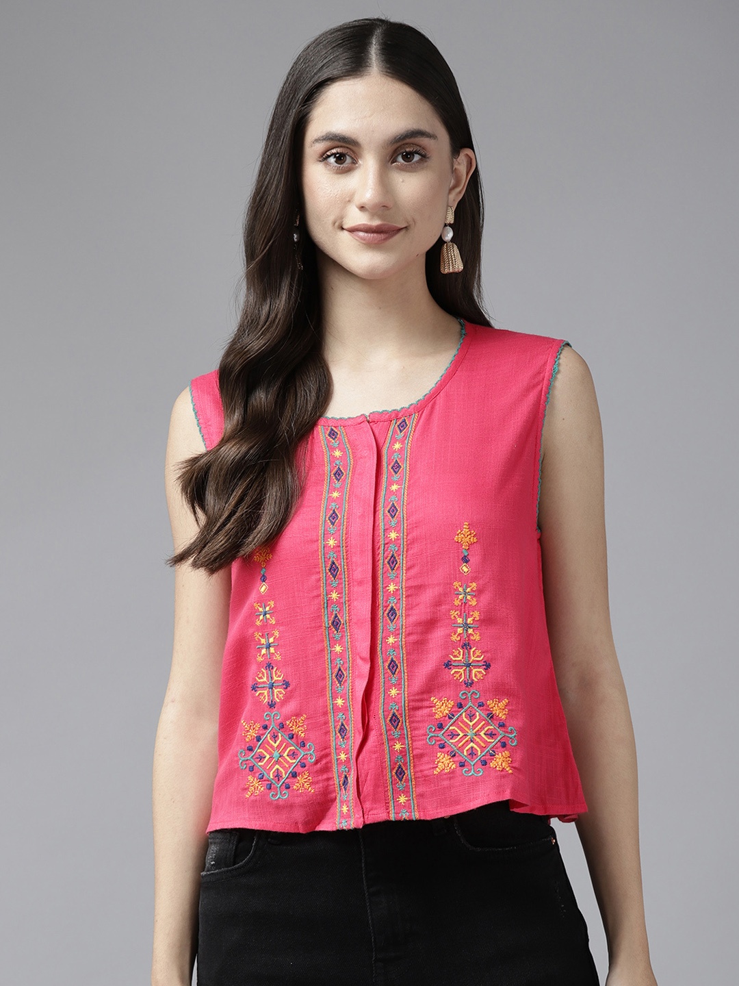 

Aarika Pink Floral Embroidered Top