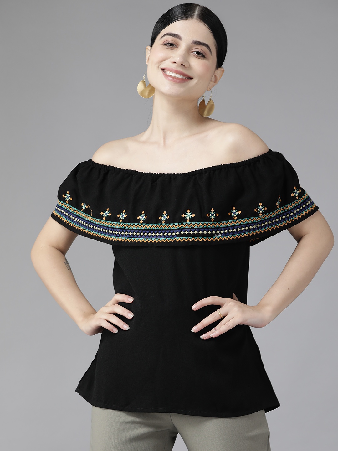 

Aarika Black Off-Shoulder Top