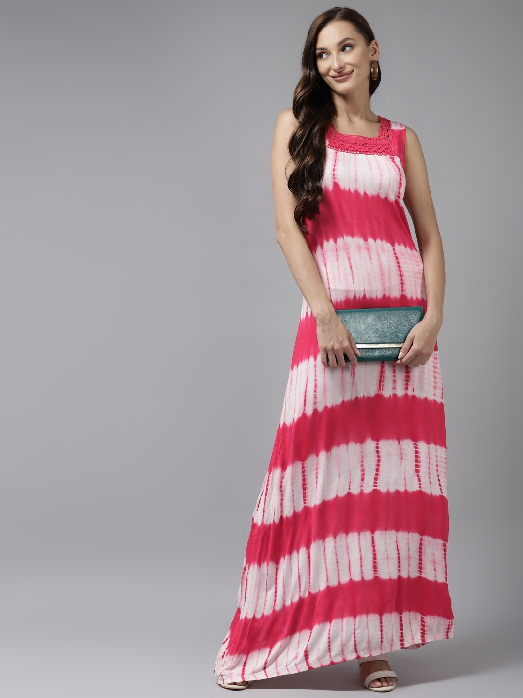 

Aarika Pink & White Tie and Dye Dyed Maxi Dress