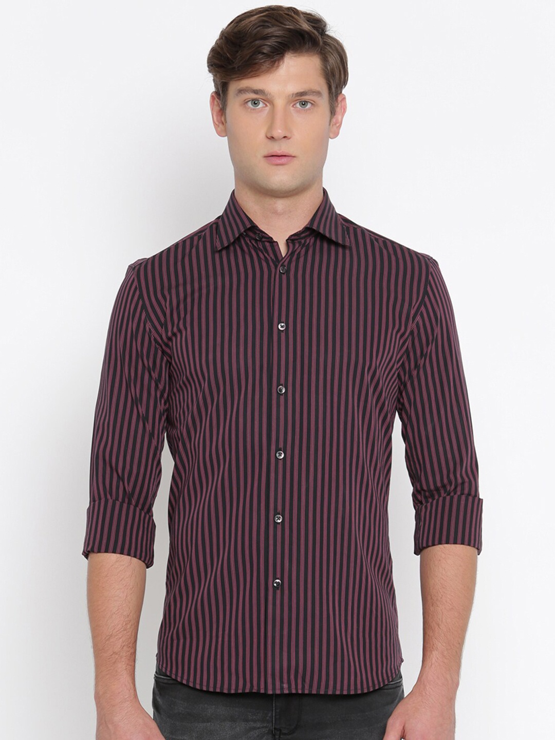 

Parx Men Purple Slim Fit Striped Casual Shirt, Multi