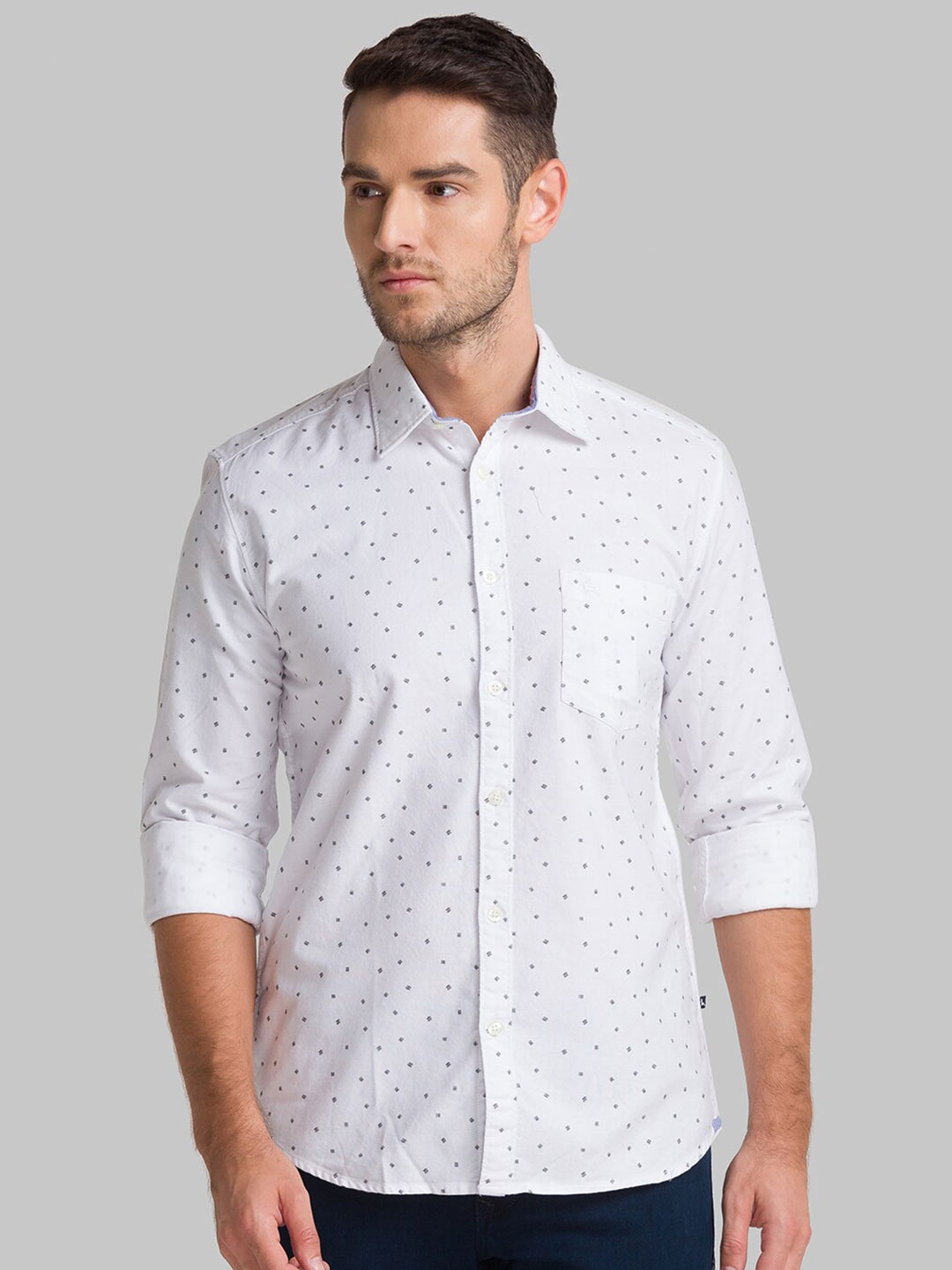 

Parx Men White Slim Fit Printed Casual Cotton Shirt