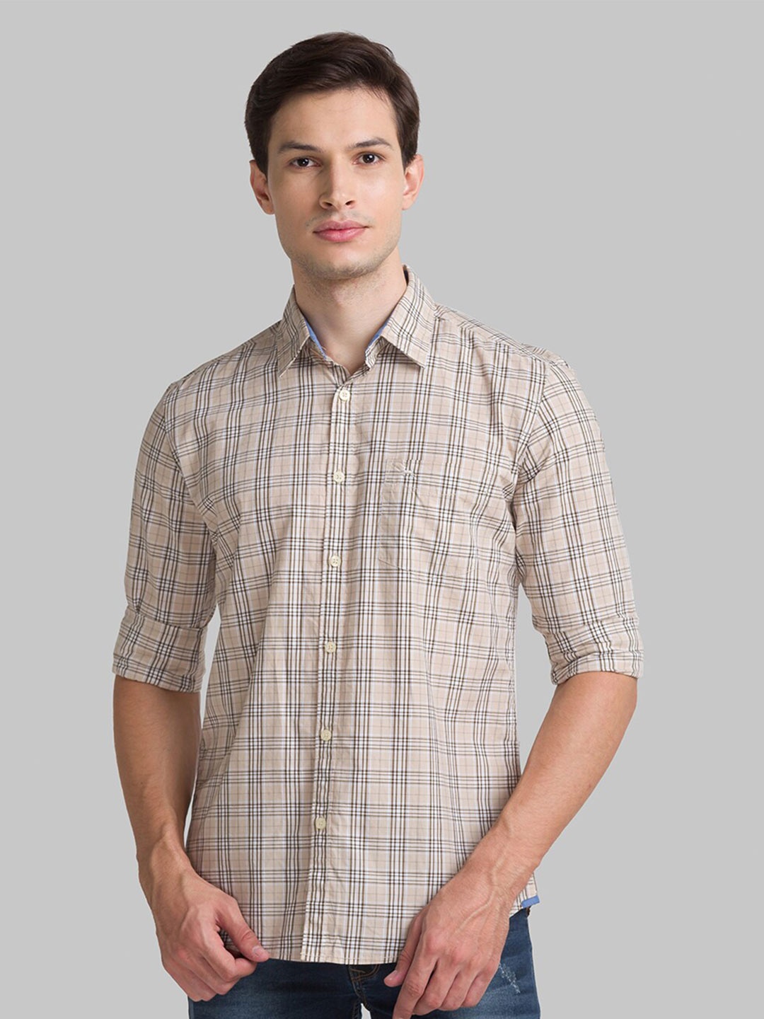

Parx Men Beige Slim Fit Checked Casual Shirt