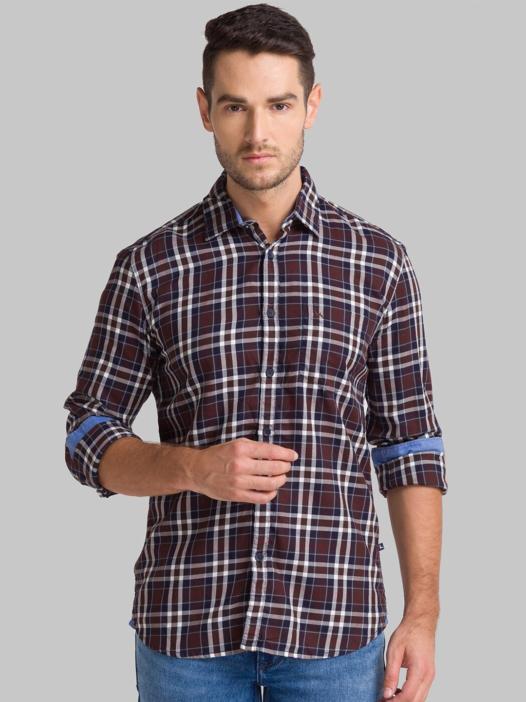 

Parx Men Brown Slim Fit Checked Casual Shirt