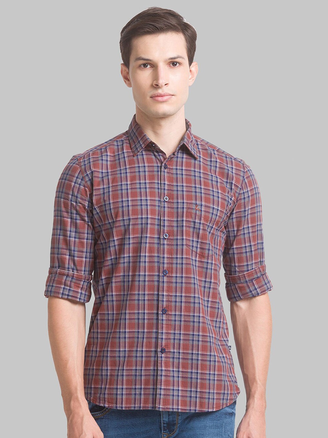 

Parx Men Blue Slim Fit Checked Casual Shirt
