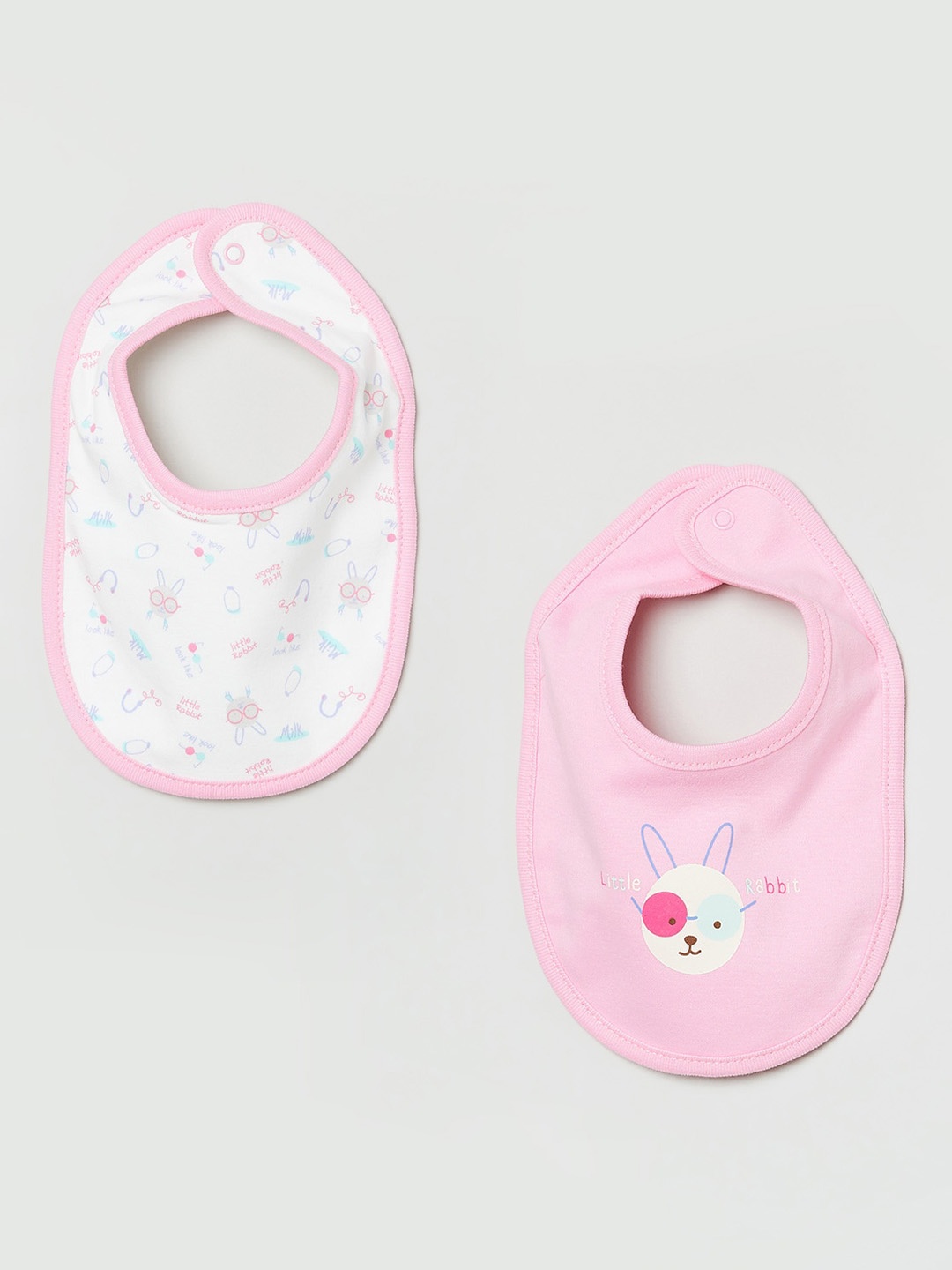 

max Infants Girls Pack Of 2 Printed Cotton Bibs, White