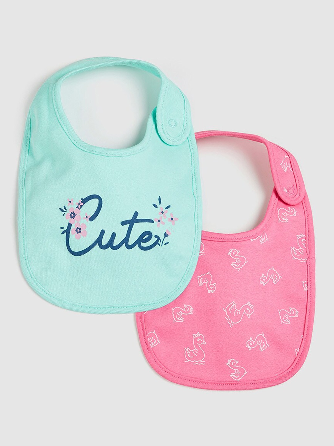 

max Infant Girls Pack Of 2 Green & Pink Printed Bibs