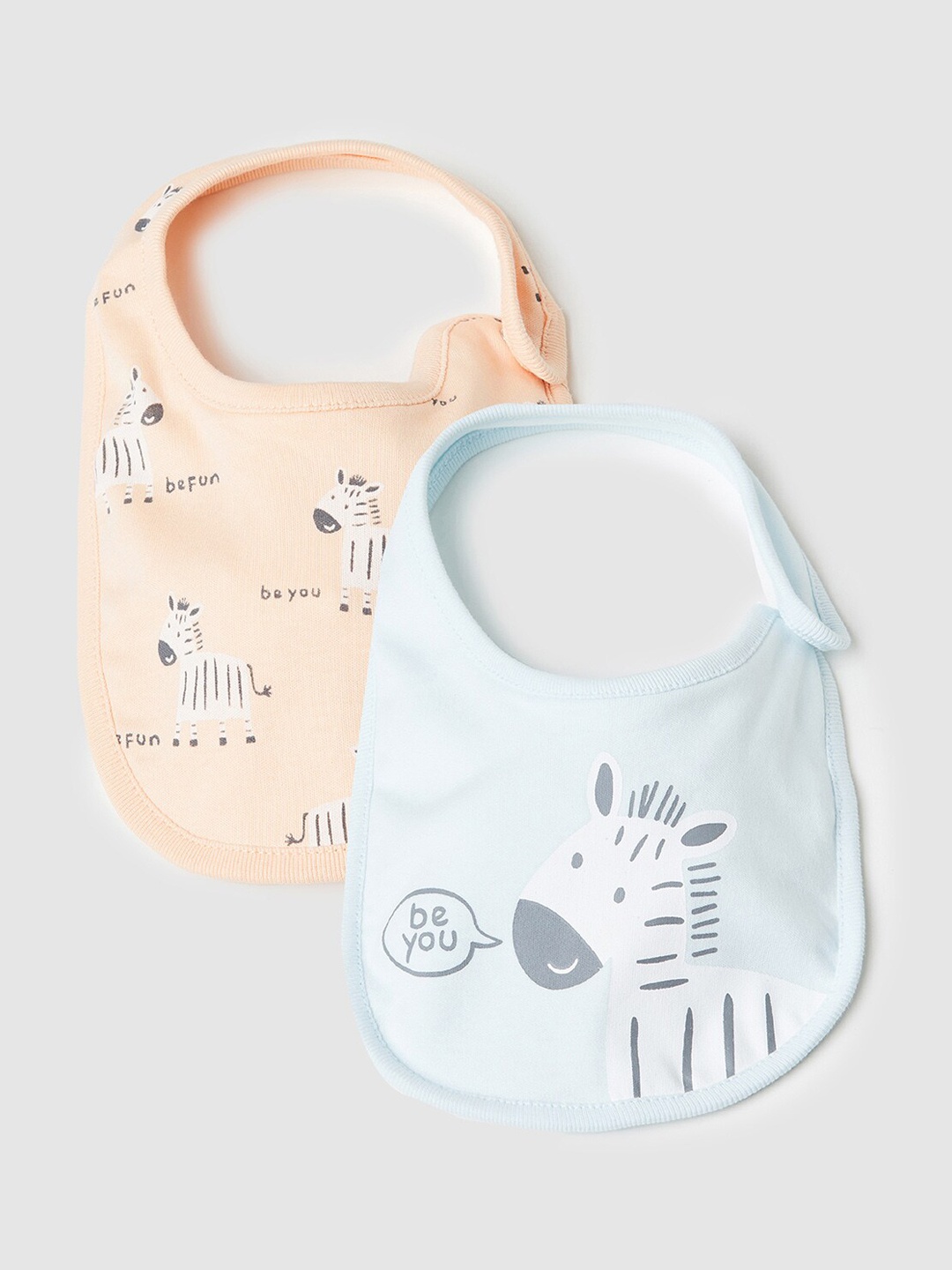 

max Boys Pack Of 2 Blue & Peach Printed Cotton Bibs