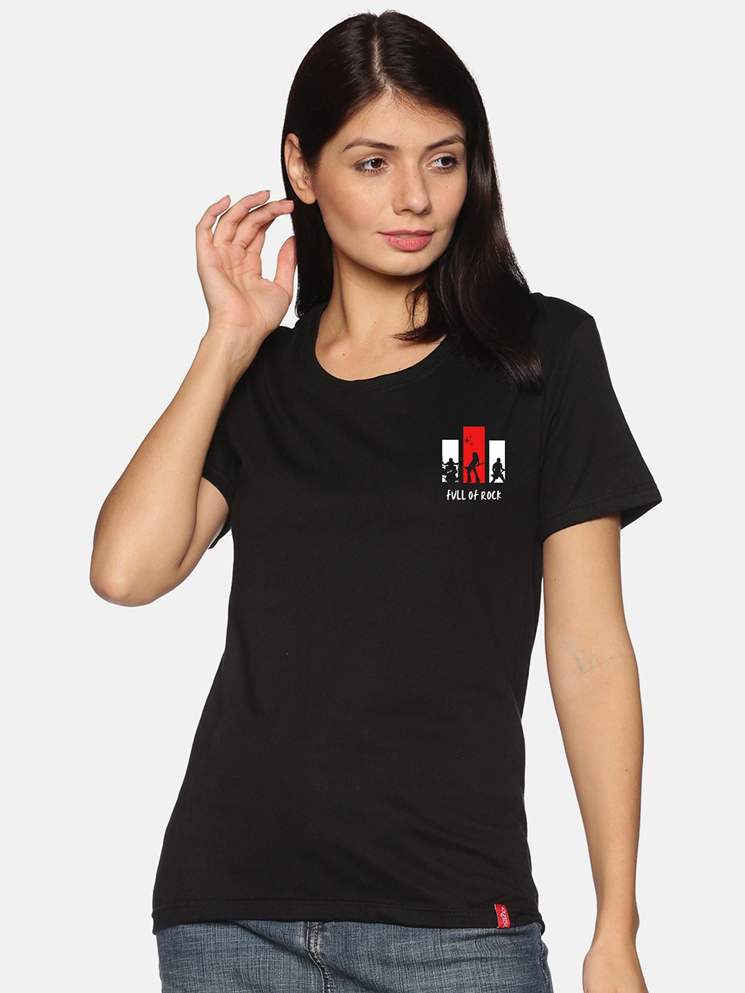 

NOT YET by us Women Black Round Neck T-shirt