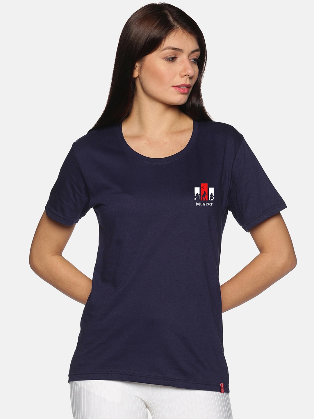 

NOT YET by us Women Navy Blue & White Typography T-shirt