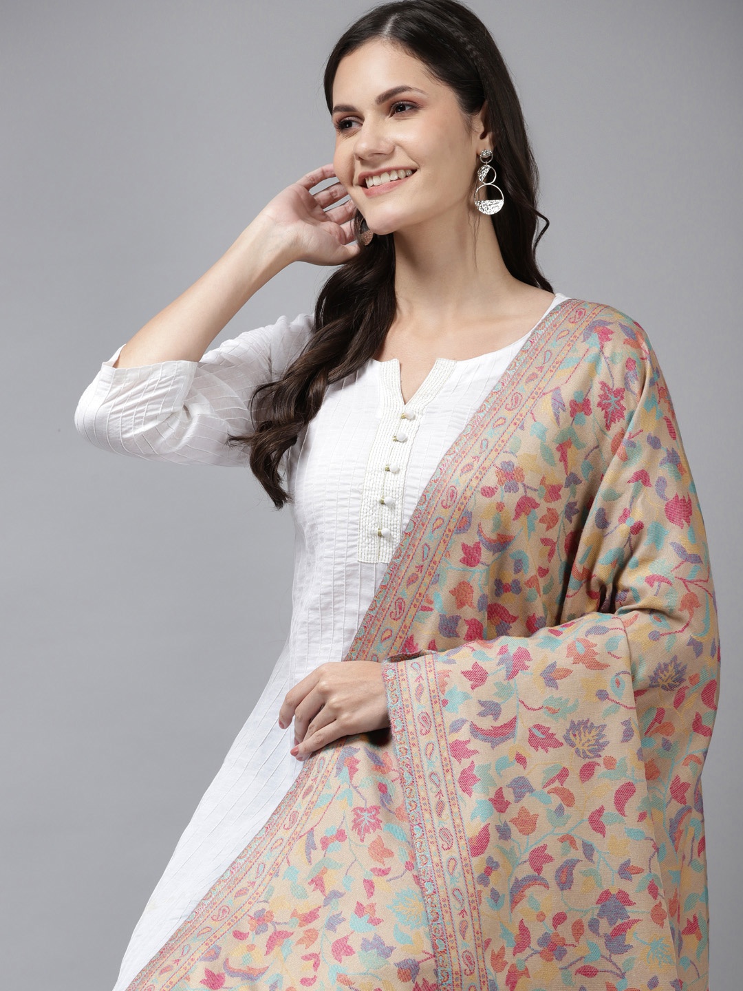 

Cayman Women Beige Woollen Knitted Shawl
