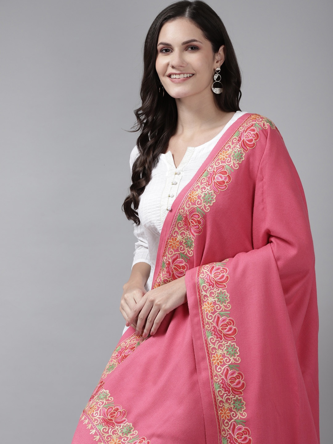 

Cayman Women Pink Floral Embroidered Knitted Shawl