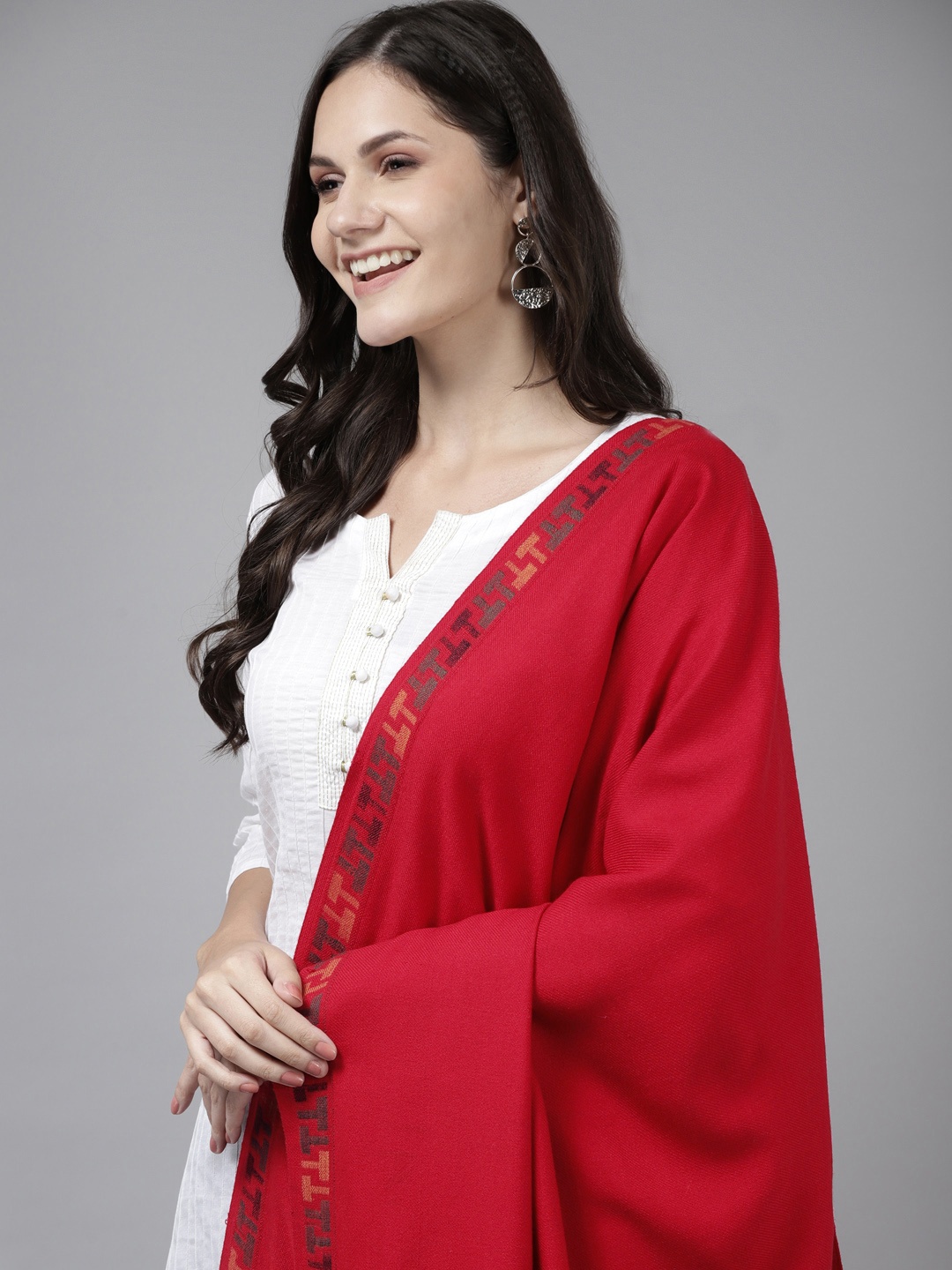 

Cayman Women Red Woollen Woven Design Shawl