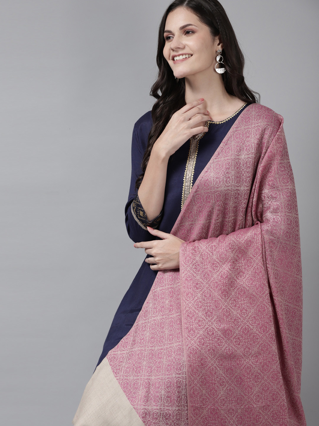 

Cayman Women Pink & Beige Woven Design Knitted Shawl
