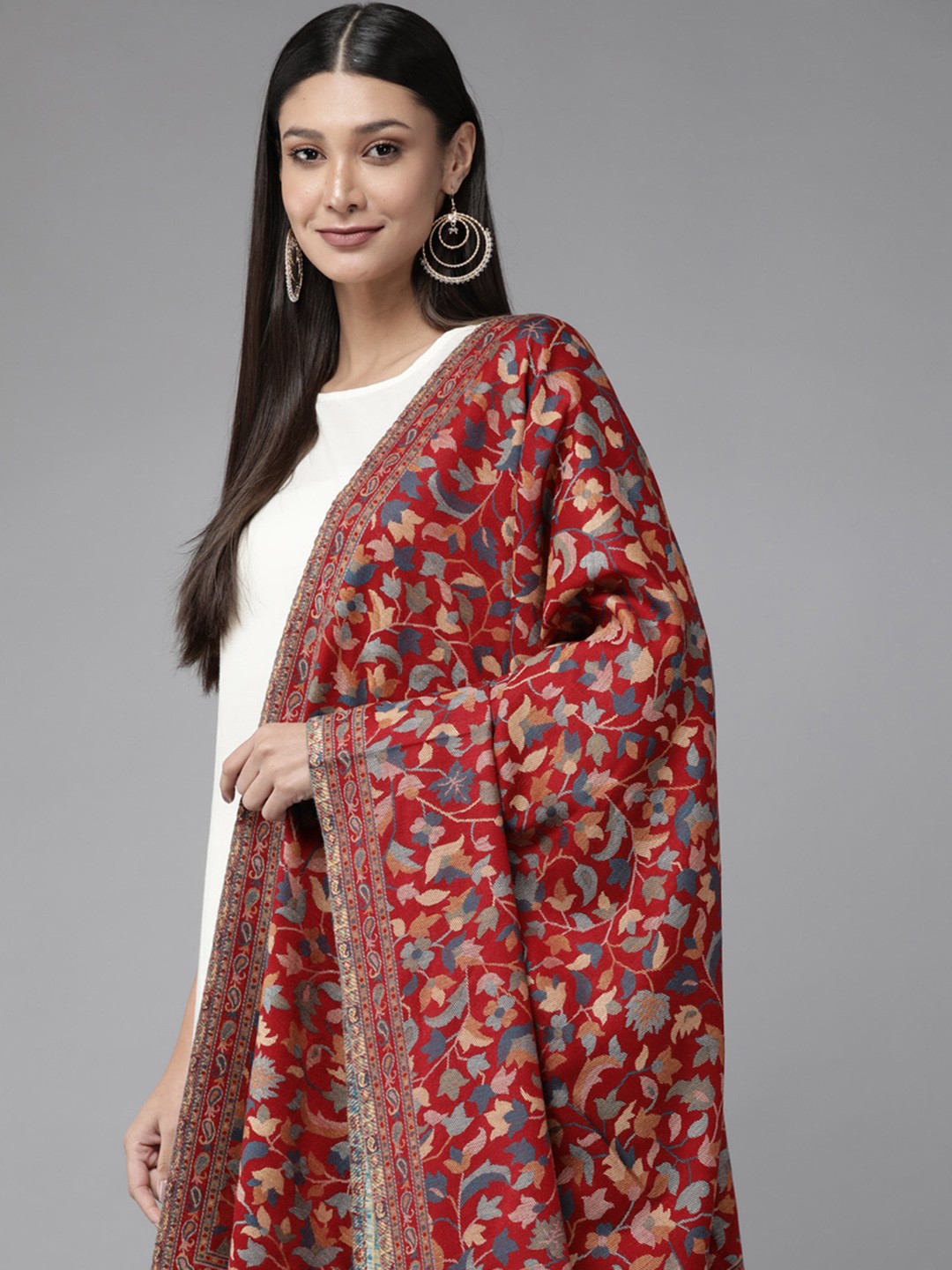 

Cayman Women Red & Beige Printed Woollen Shawl