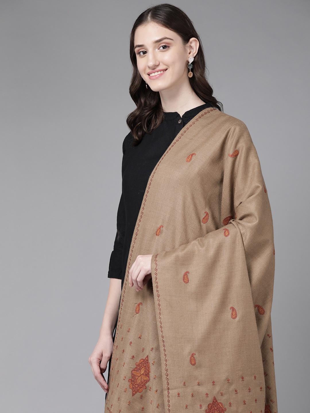 

Cayman Women Brown Ethnic Motifs Woven Design Shawl