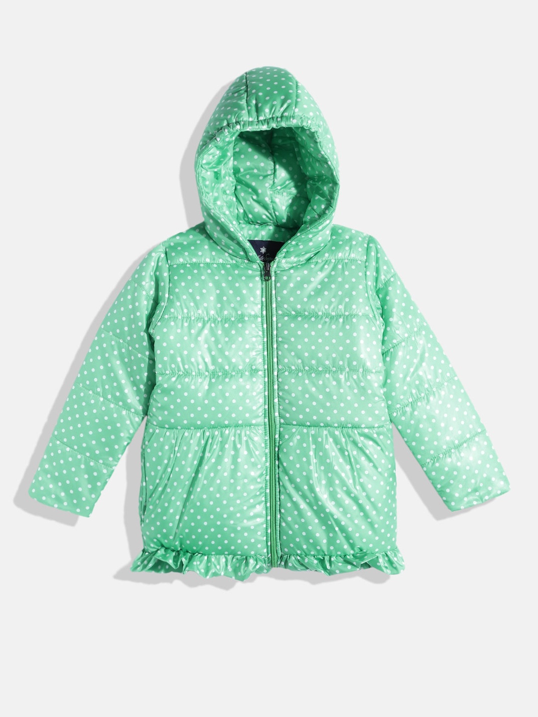 

White Snow Girls Green & White Polka Print Puffer Jacket
