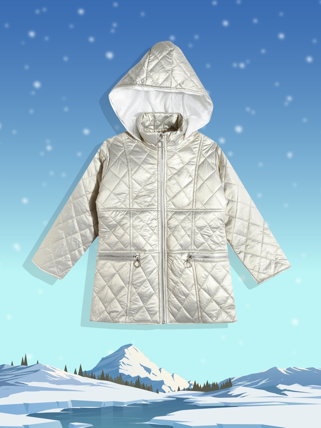 

White Snow Girls Grey Sheen Padded Jacket