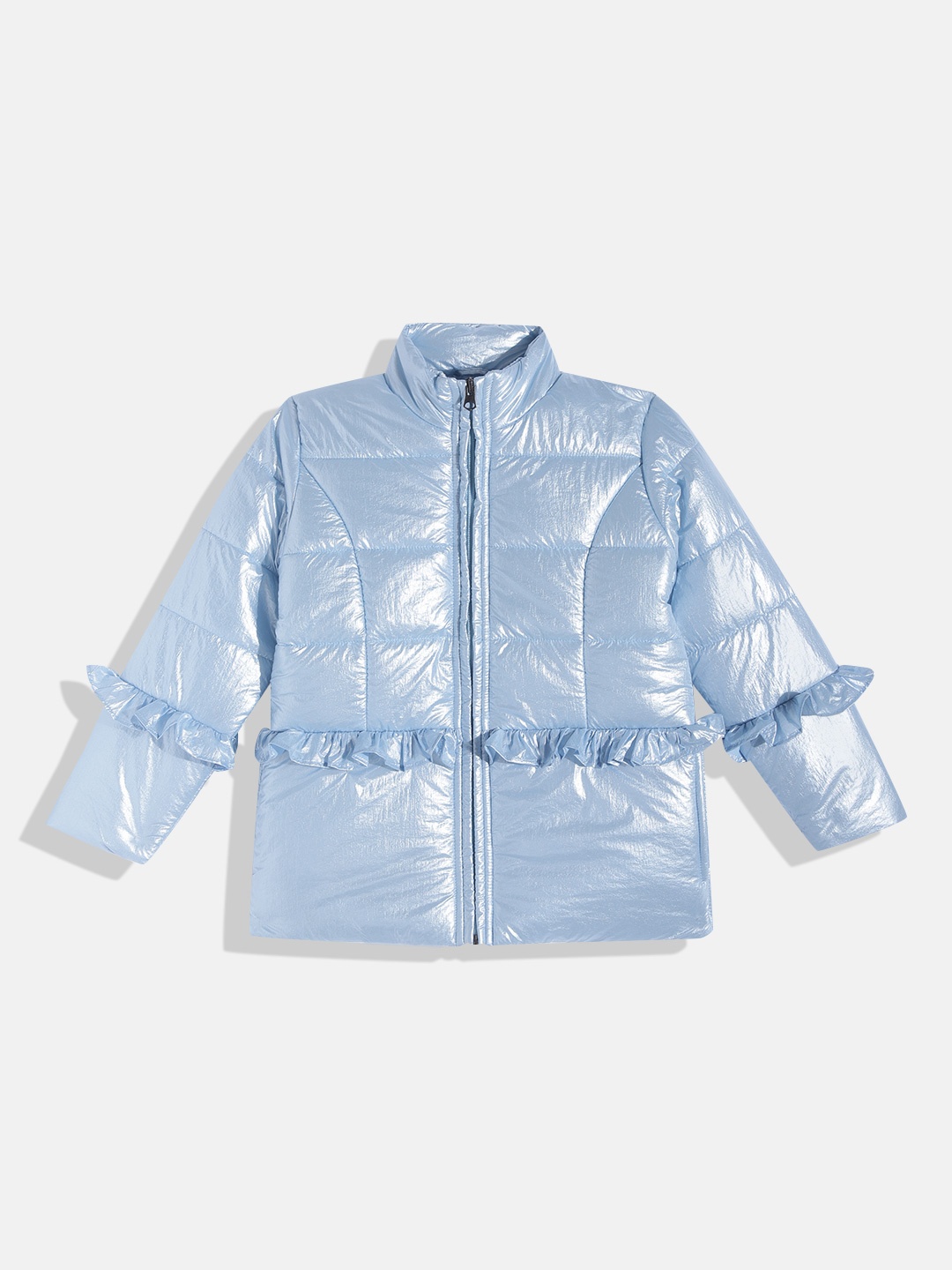 

White Snow Girls Blue Solid Puffer Jacket