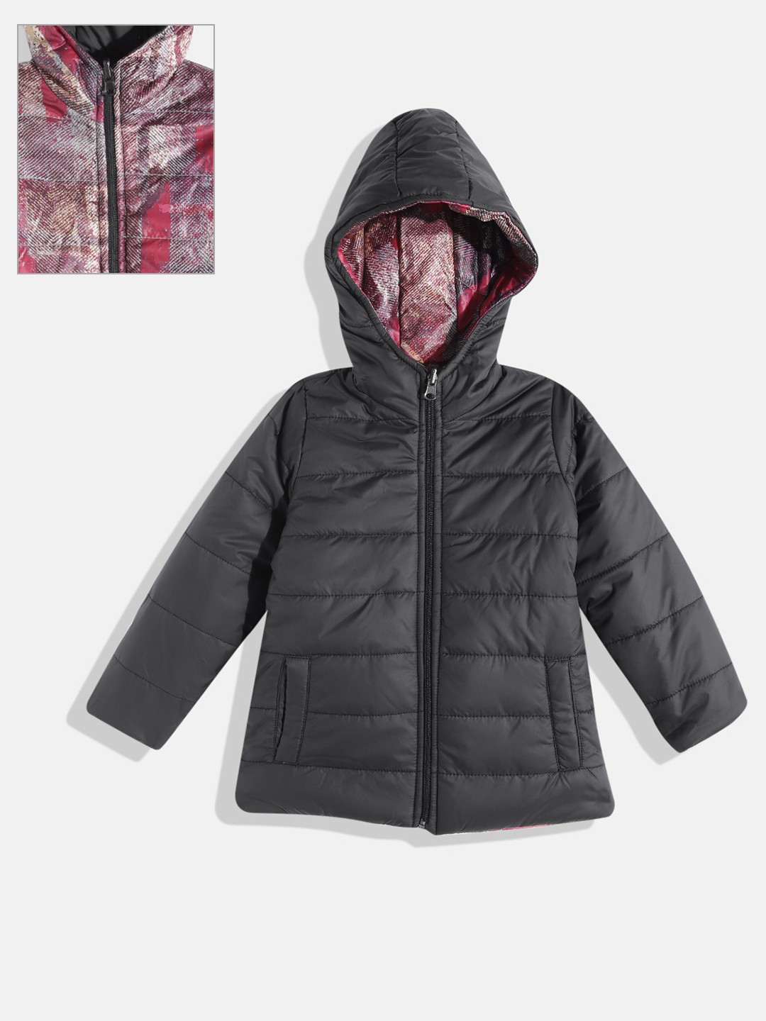 

White Snow Girls Maroon & Black Reversible Hooded Padded Jacket