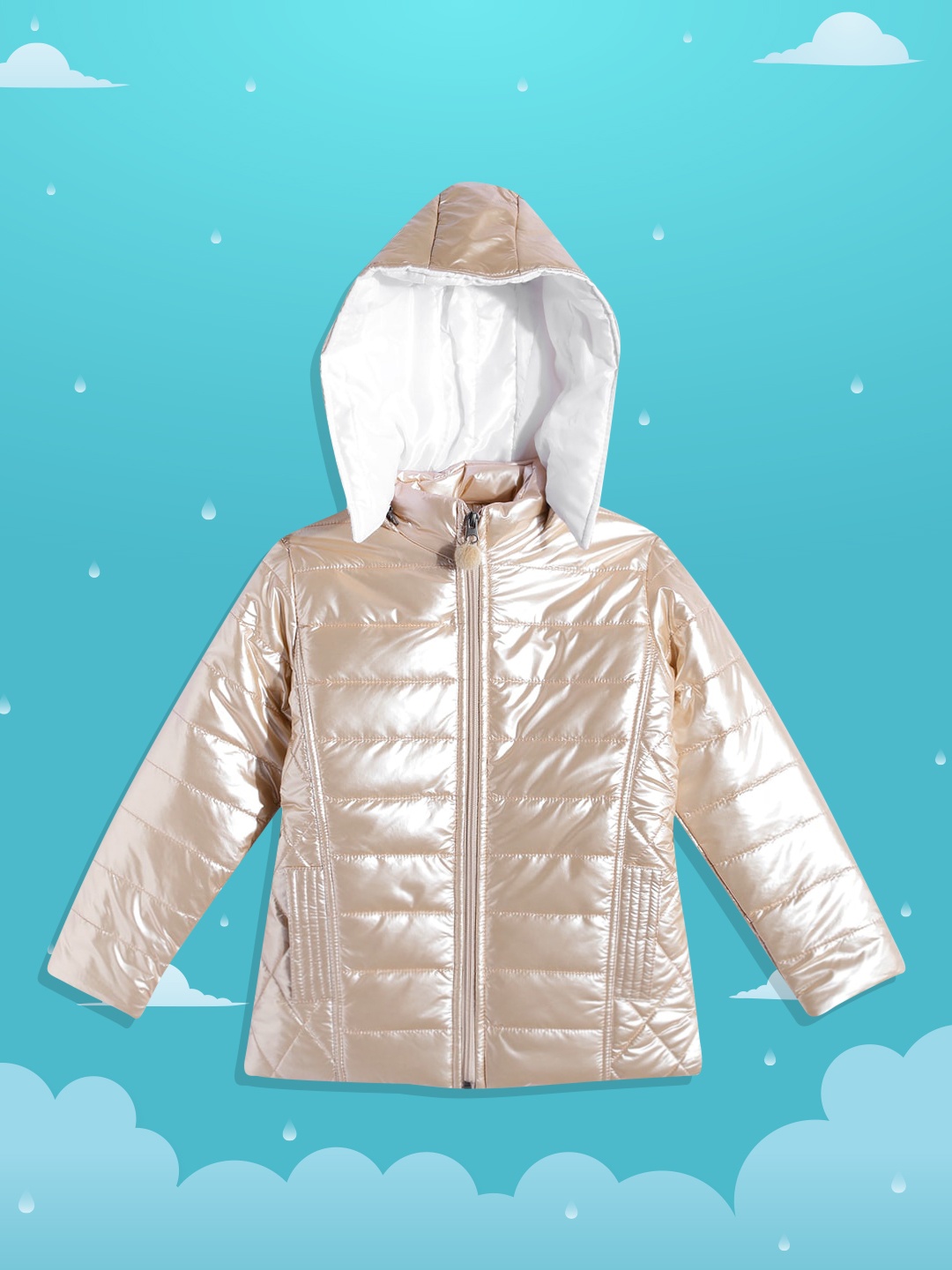 

White Snow Girls Beige Sheen Puffer Jacket