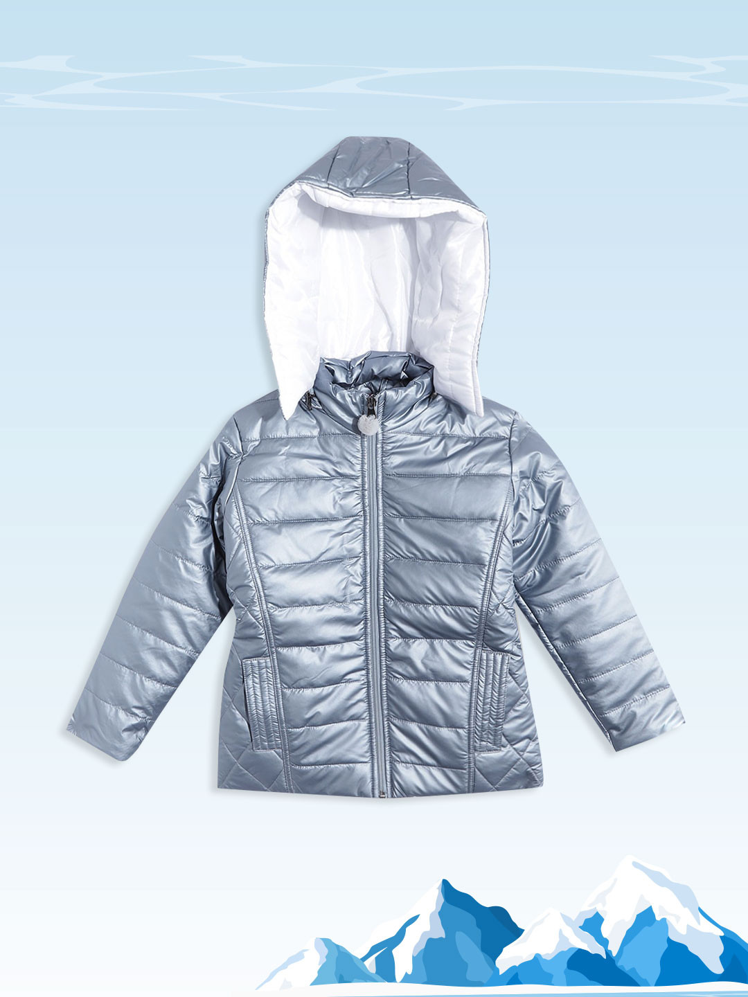 

White Snow Girls Blue Sheen Puffer Jacket