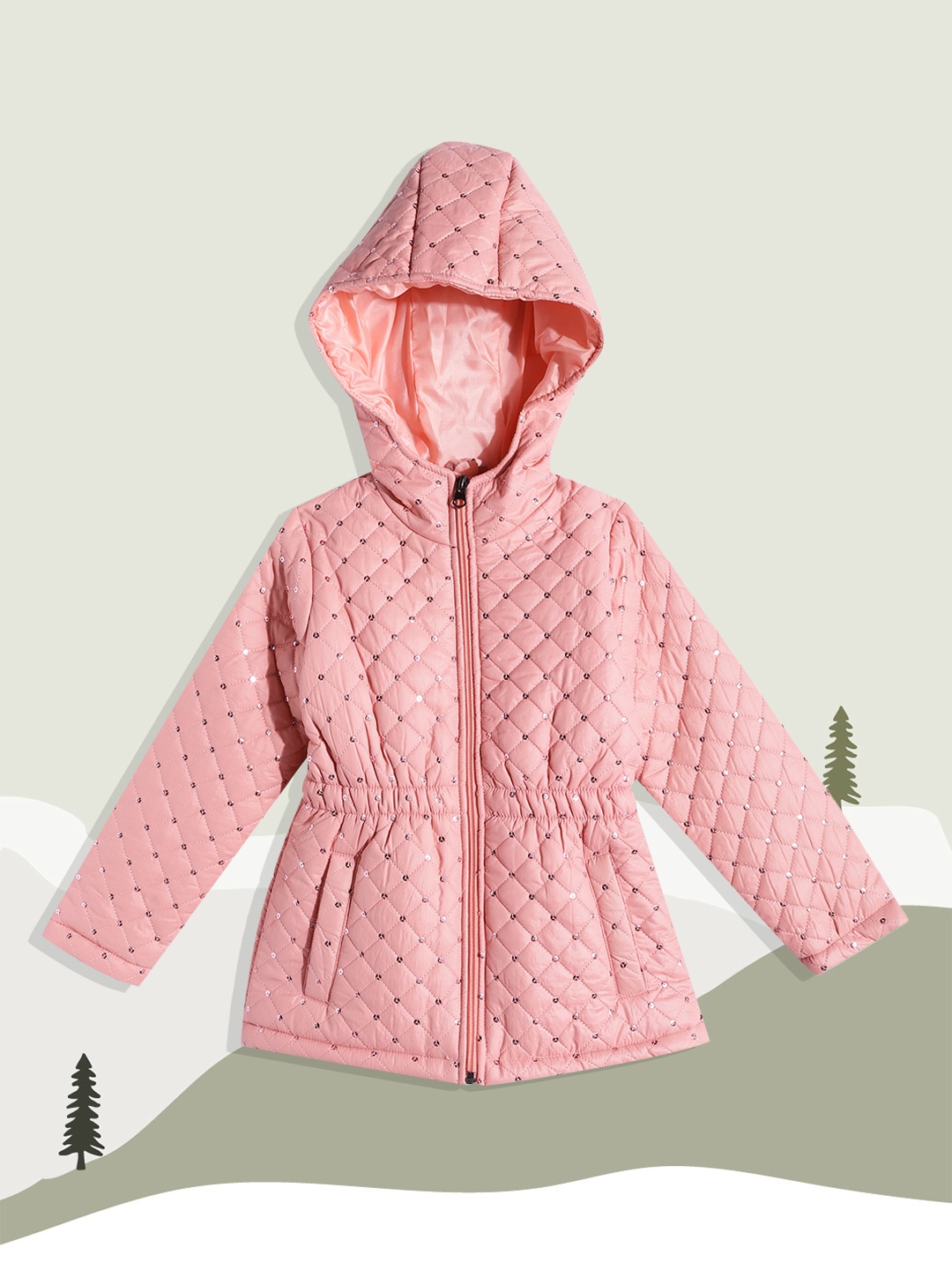 

White Snow Girls Pink Sequined Puffer Jacket