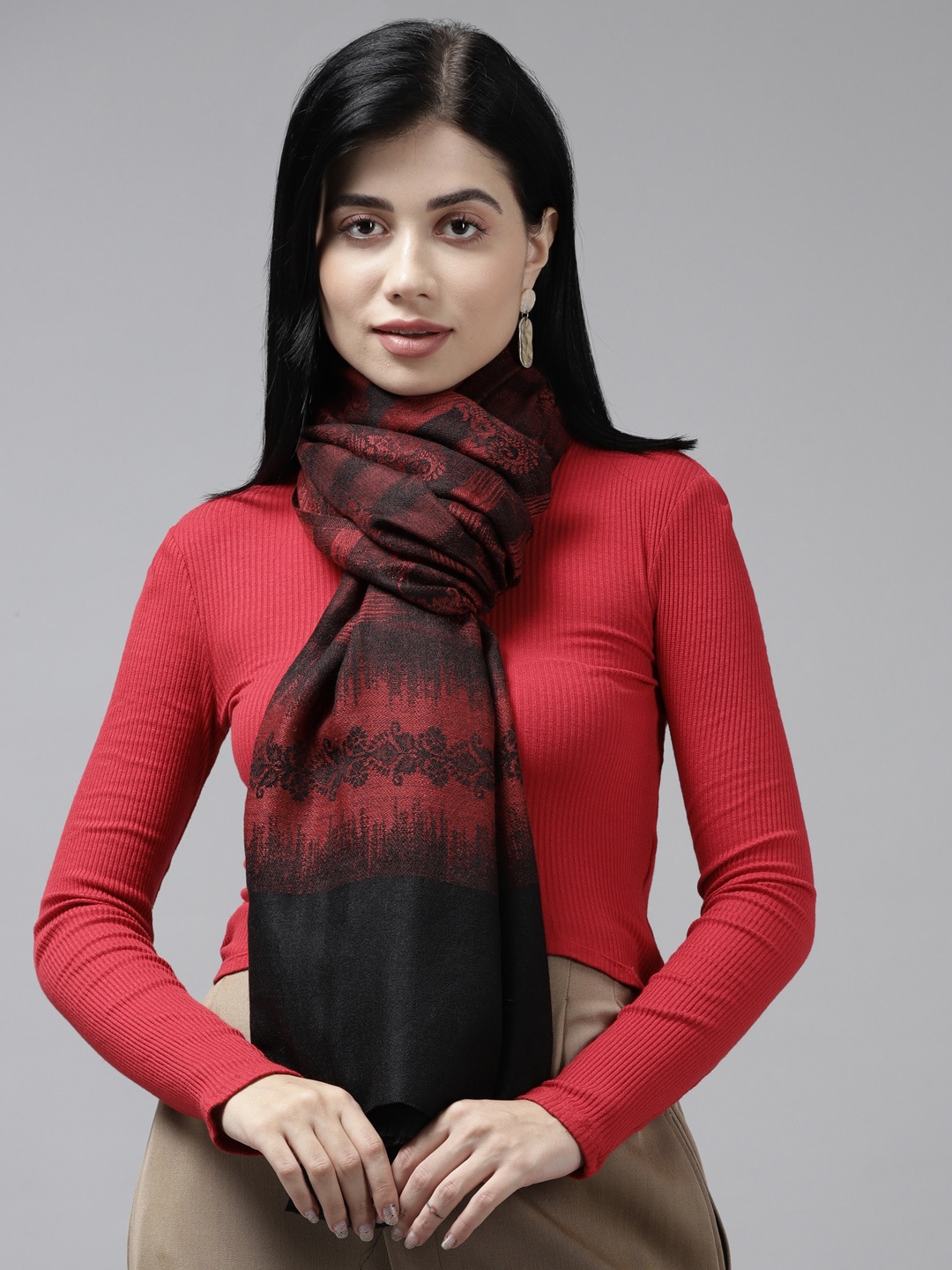 

Cayman Women Maroon Woven Design Stole