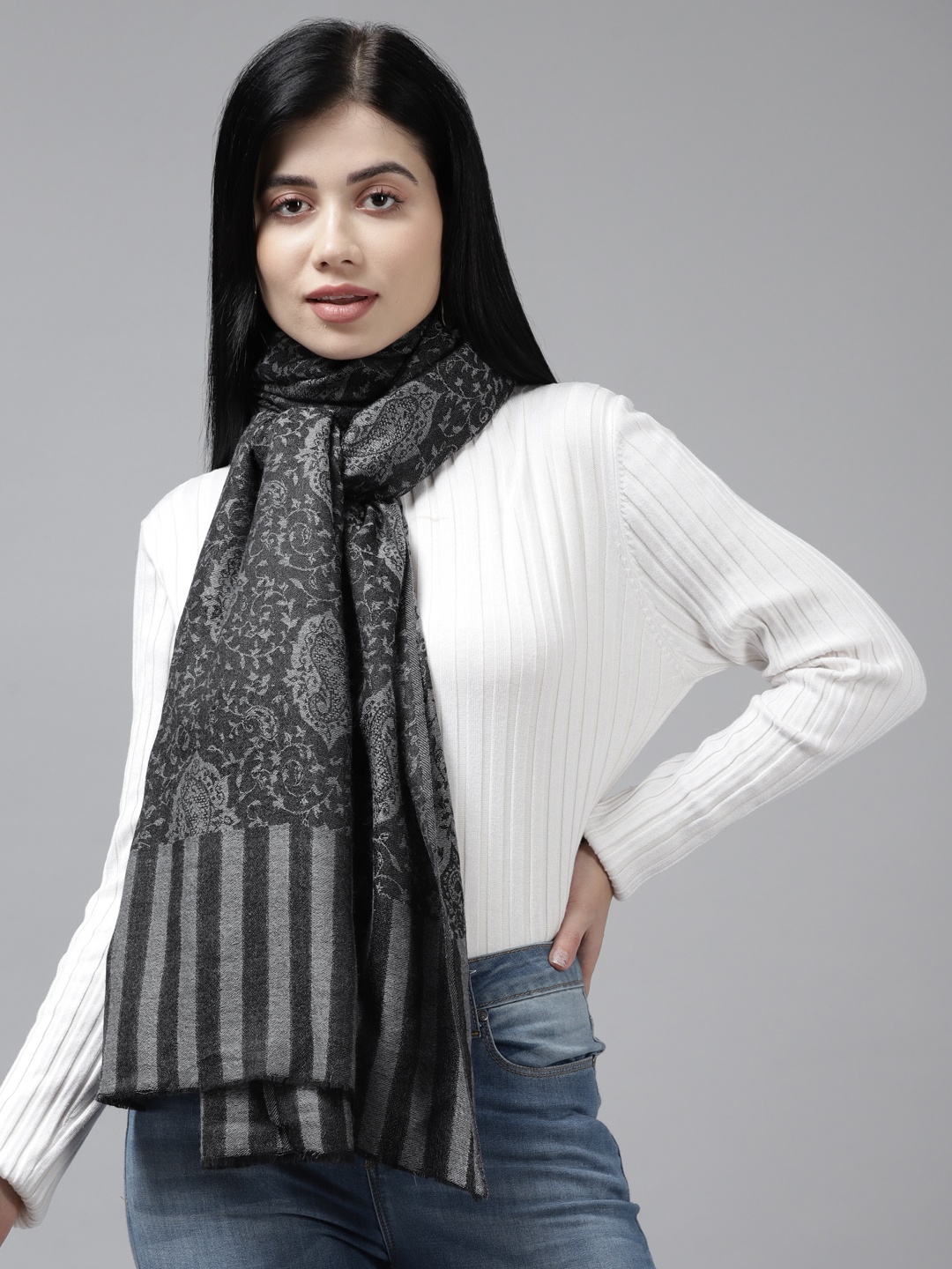 

Cayman Women Black Woven Design Stole