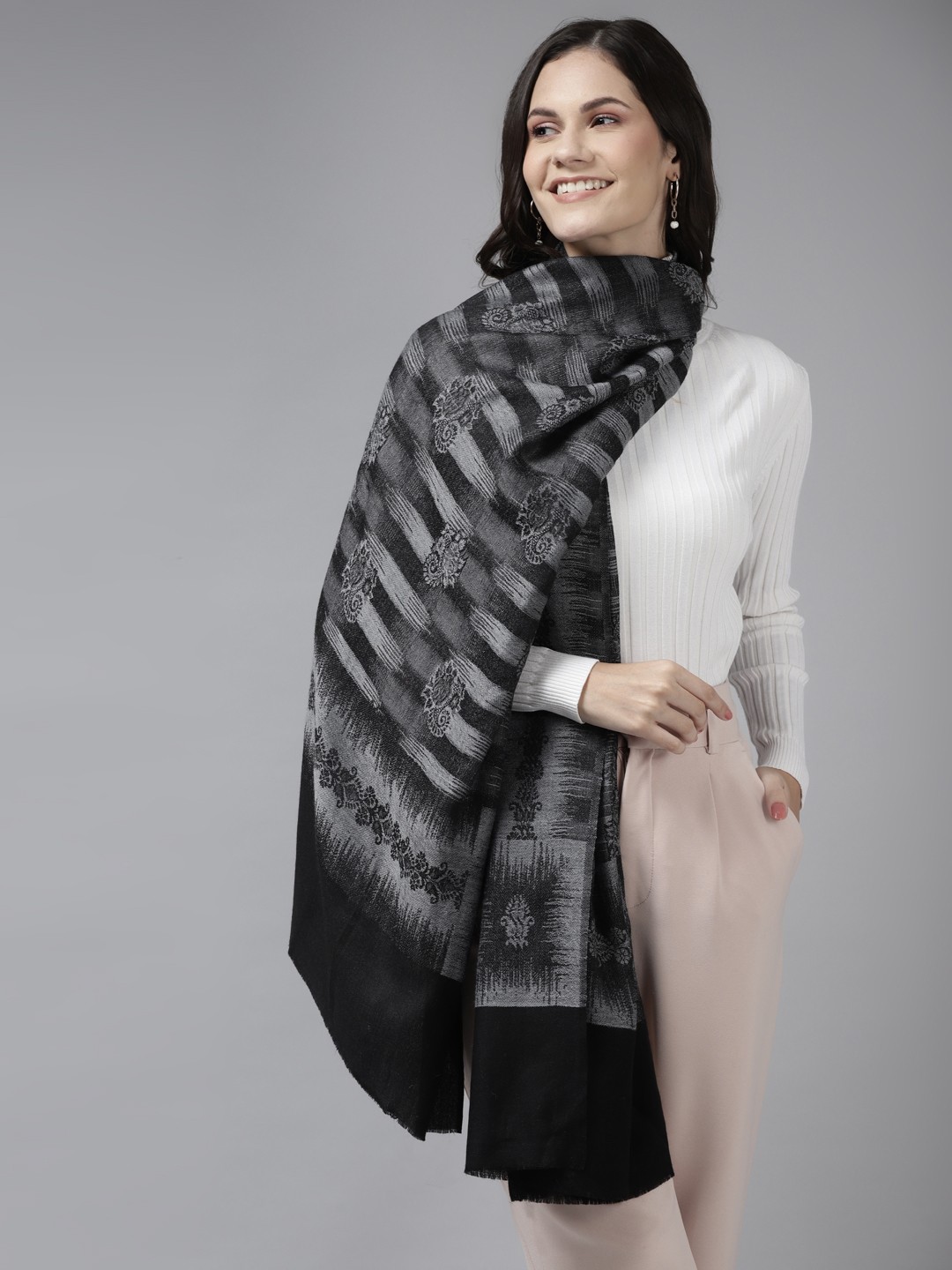 

Cayman Women Black Woven Design Stole