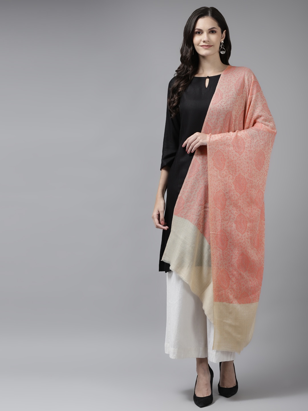 

Cayman Women Pink & Beige Woven Design Woollen Winter Stole