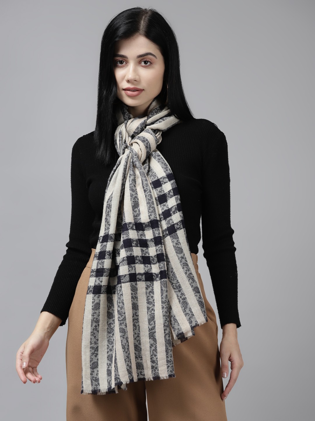 

Cayman Women Navy Blue Woven Design Stole
