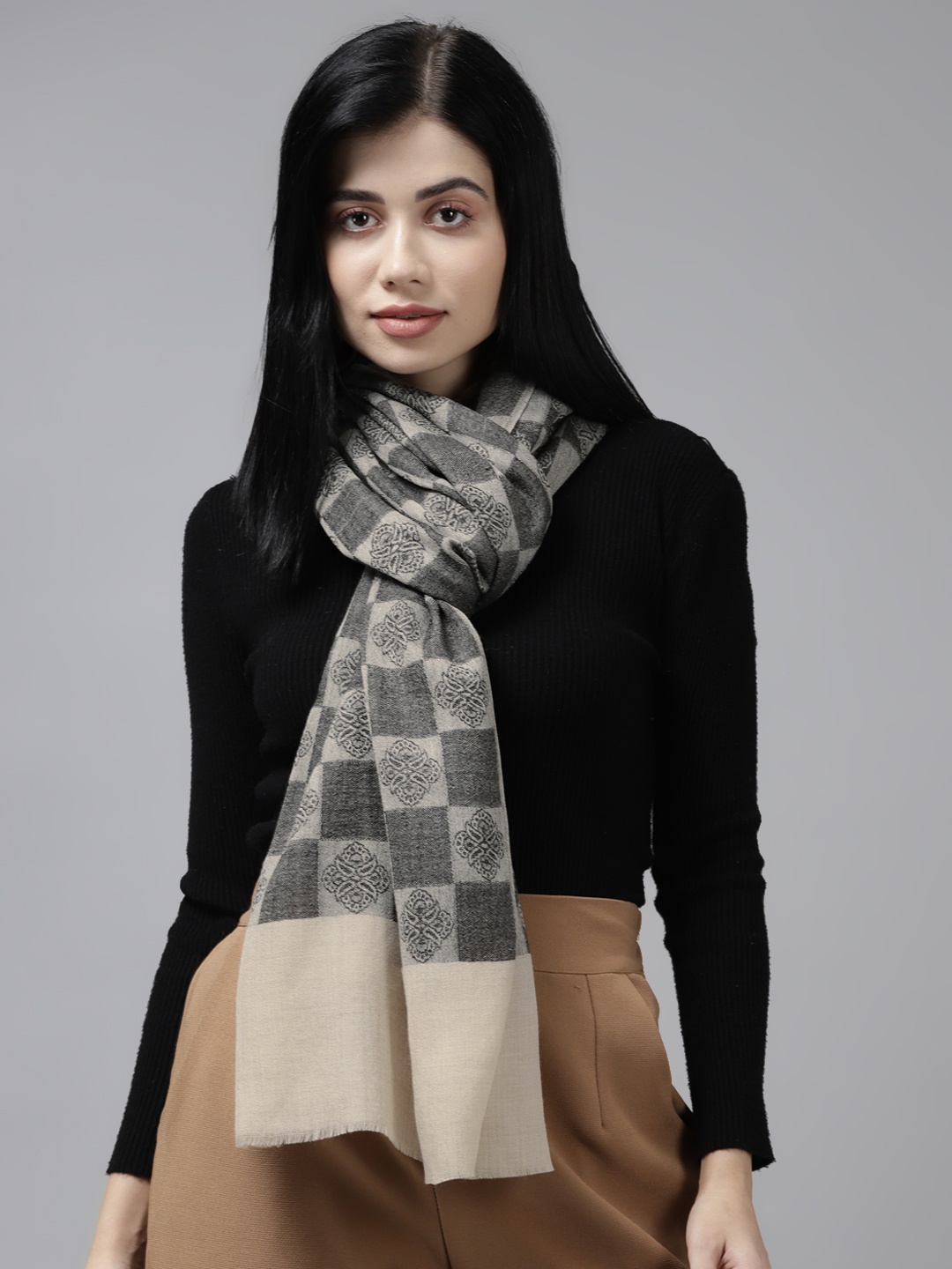 

Cayman Women Black Woven Design Stole