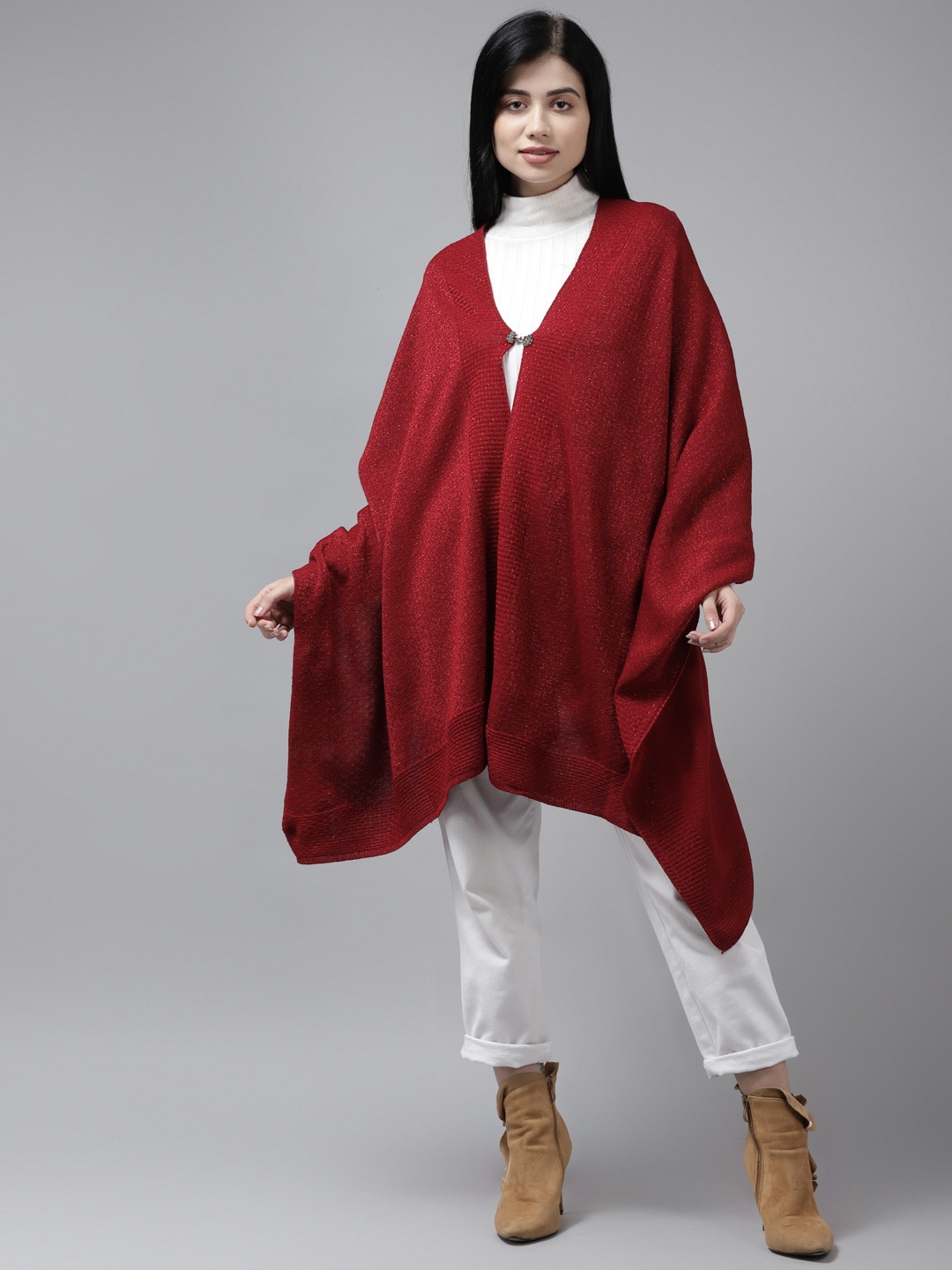 

Cayman Women Maroon Longline Poncho