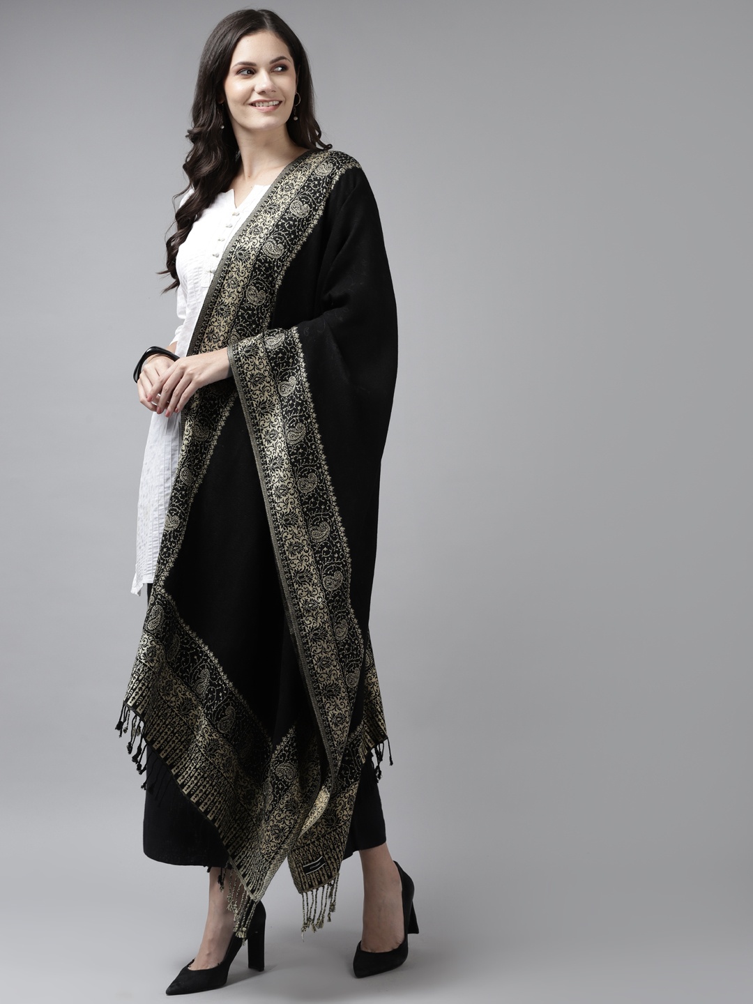 

Cayman Women Black & Beige Woven Design Stole