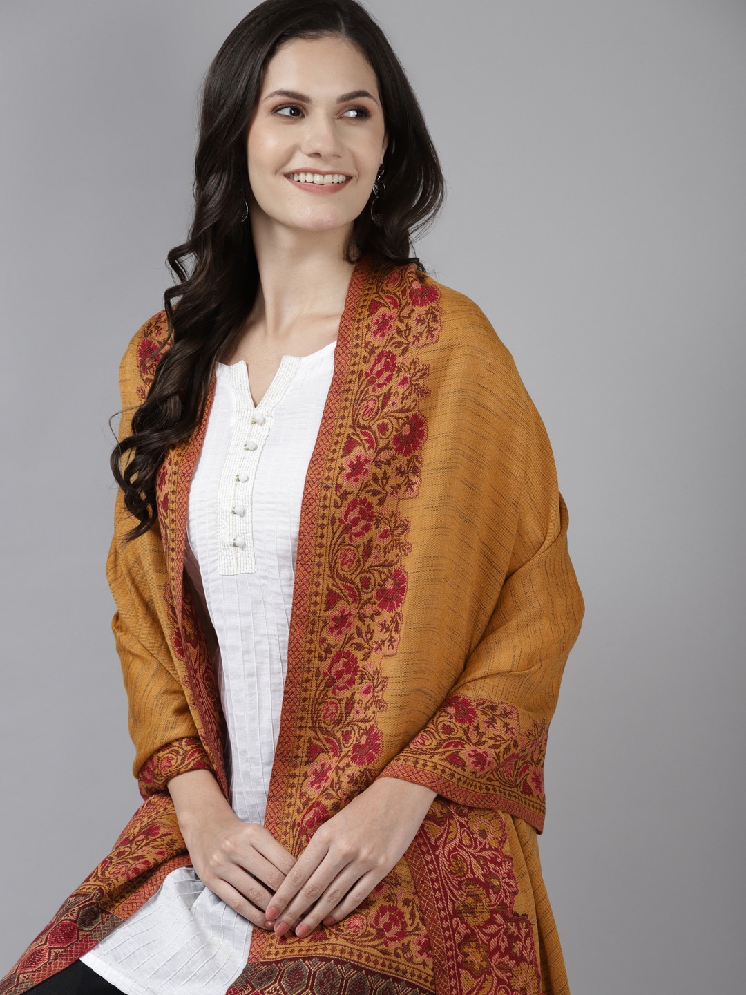 

Cayman Women Mustard Woven Design Stole