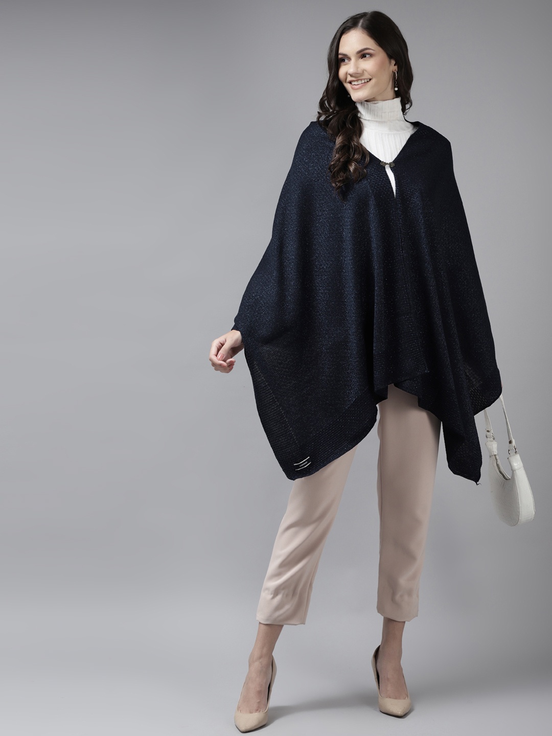 

Cayman Women Navy Blue Longline Poncho