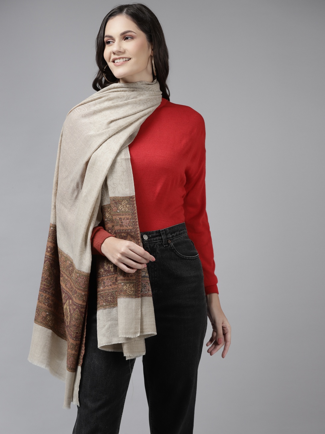 

Cayman Women Beige Woven Design Stole