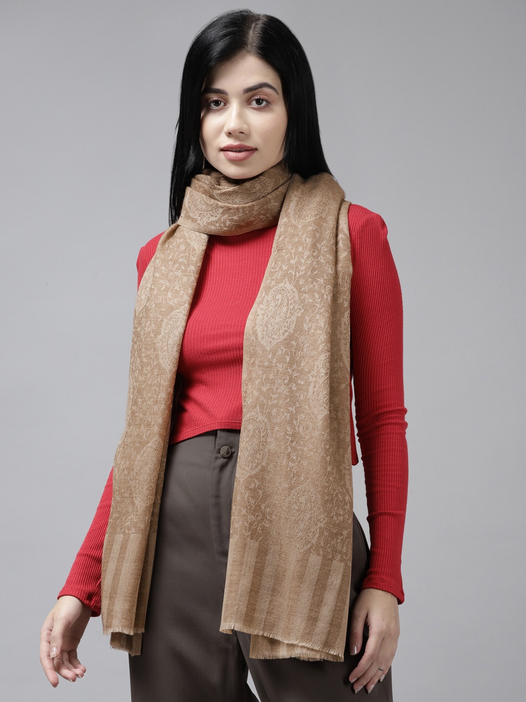 

Cayman Women Beige Woven Design Stole