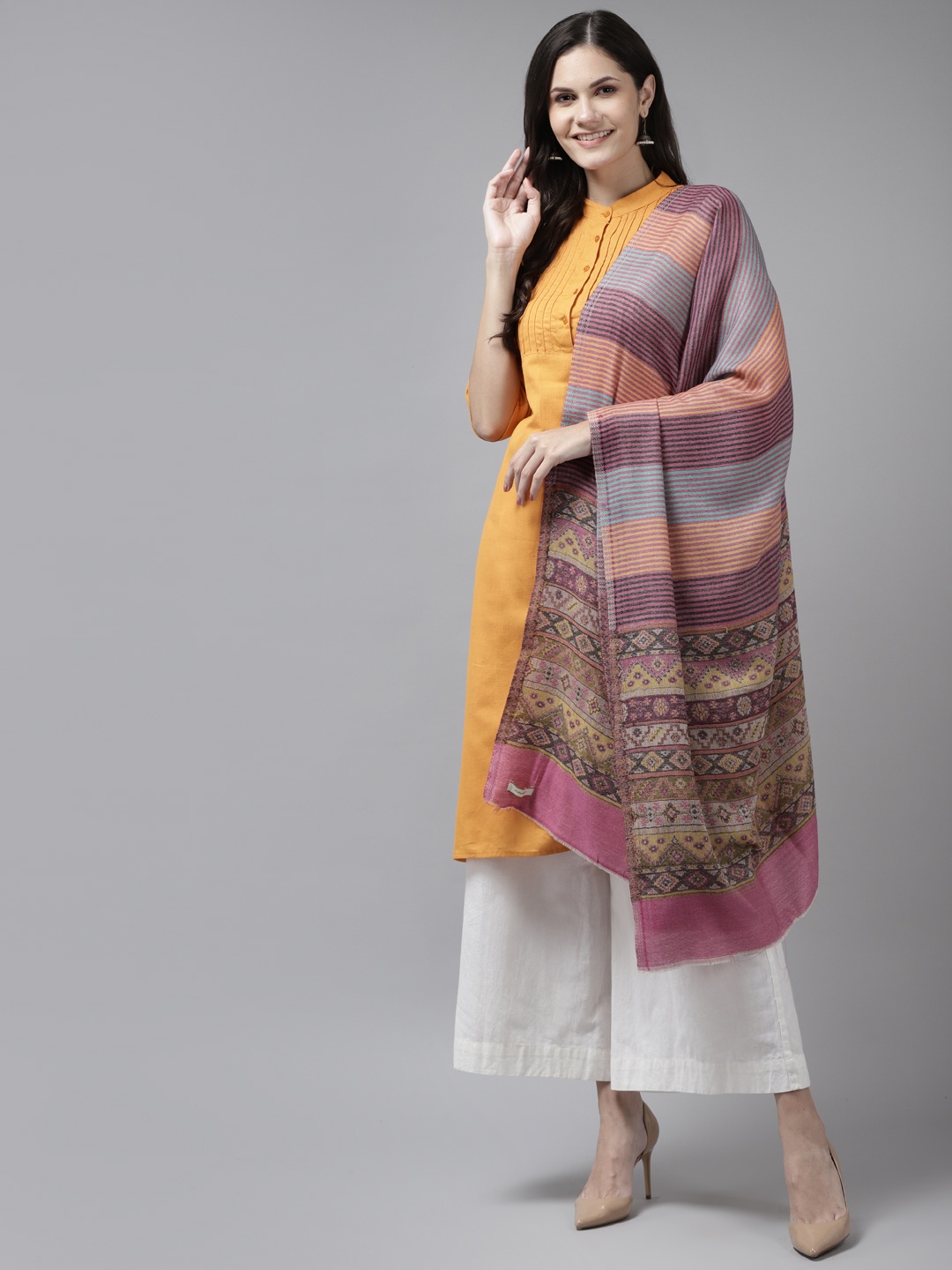 

Cayman Women Pink & Brown Woven Design Stole