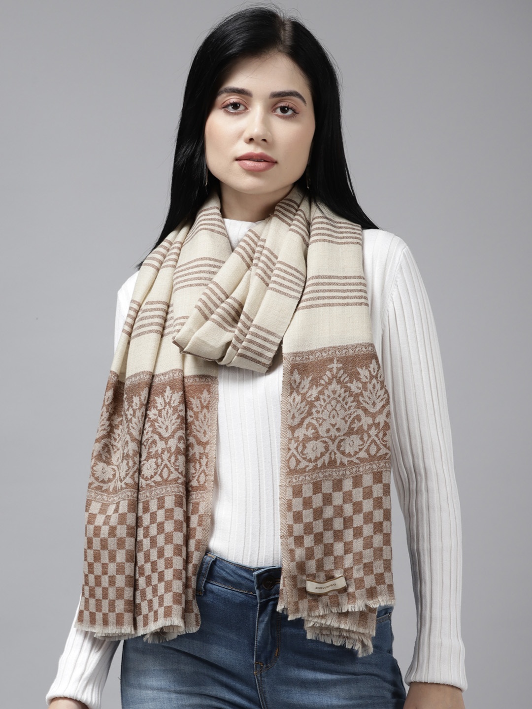 

Cayman Women Beige & Brown Woven Design Woollen Winter Stole