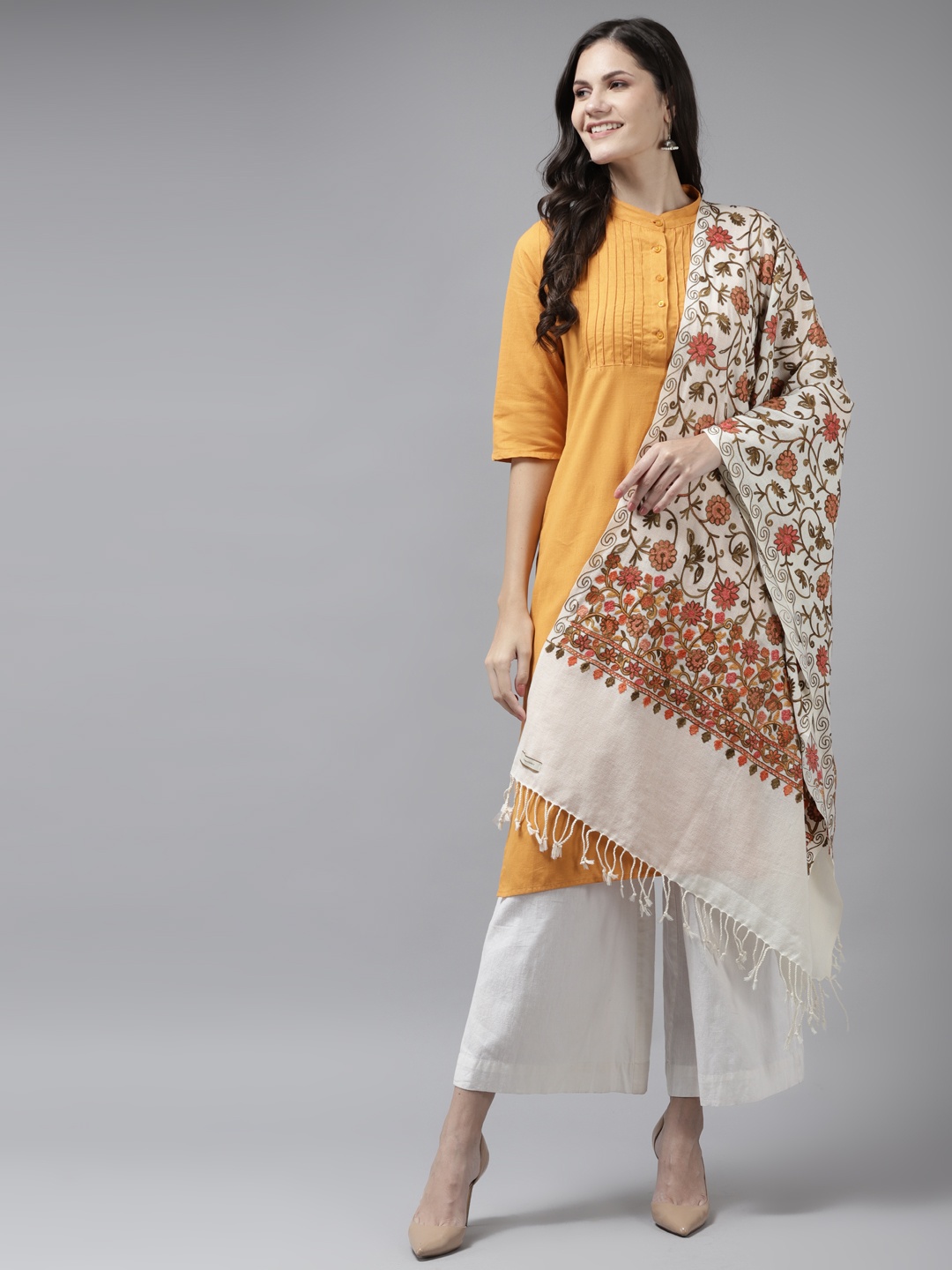 

Cayman Women Off White Embroidered Stole