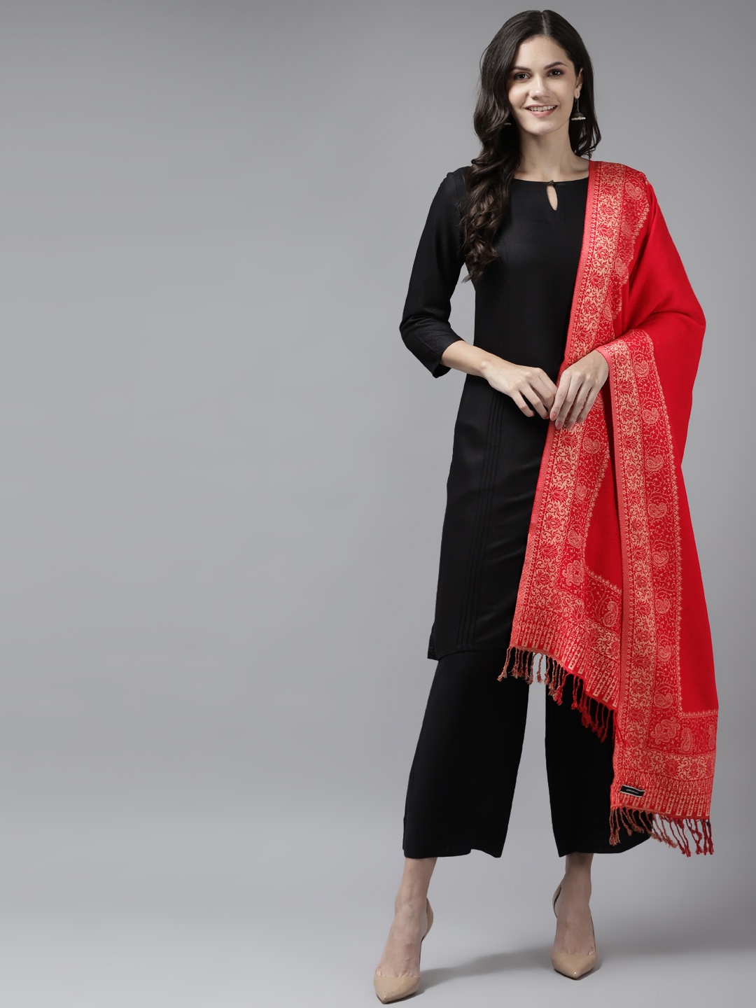 

Cayman Women Red Woven Design Stole