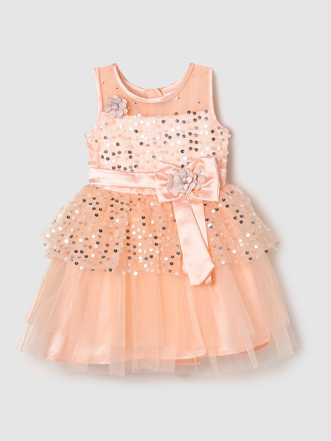 

max Girls Peach-Coloured Embellished Embroidered Dress