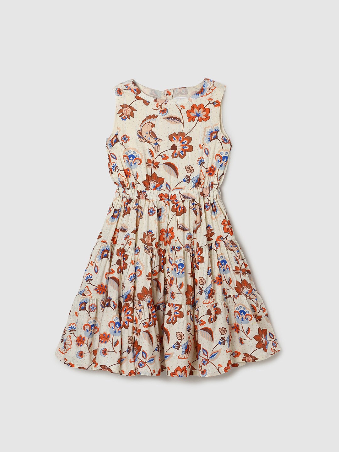 

max Girls Cream-Coloured & Red Floral Fit & Flare Dress