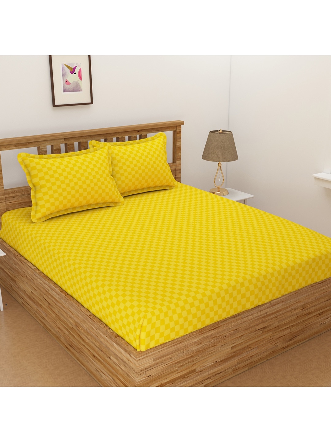 

BELVOSTUM Yellow Geometric Crib Bedsheet with 2 Pillow Covers